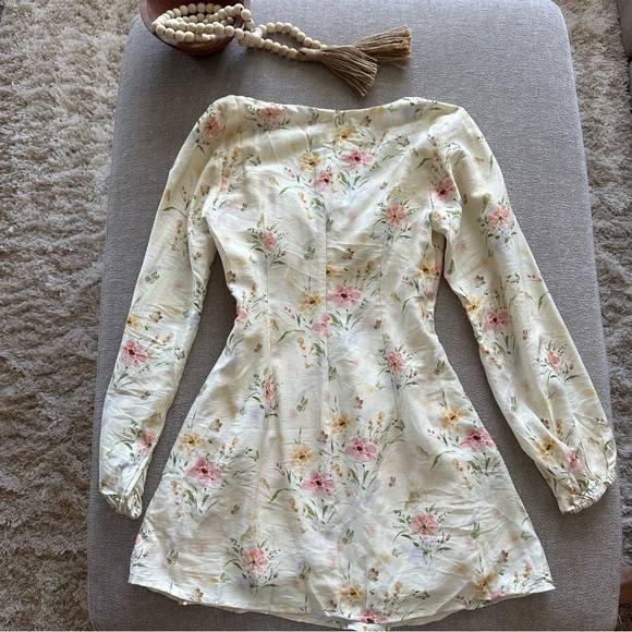 Emory Park Cream Garden Floral Long Sleeve Mini Dress – Size S/M - Picture 4 of 7